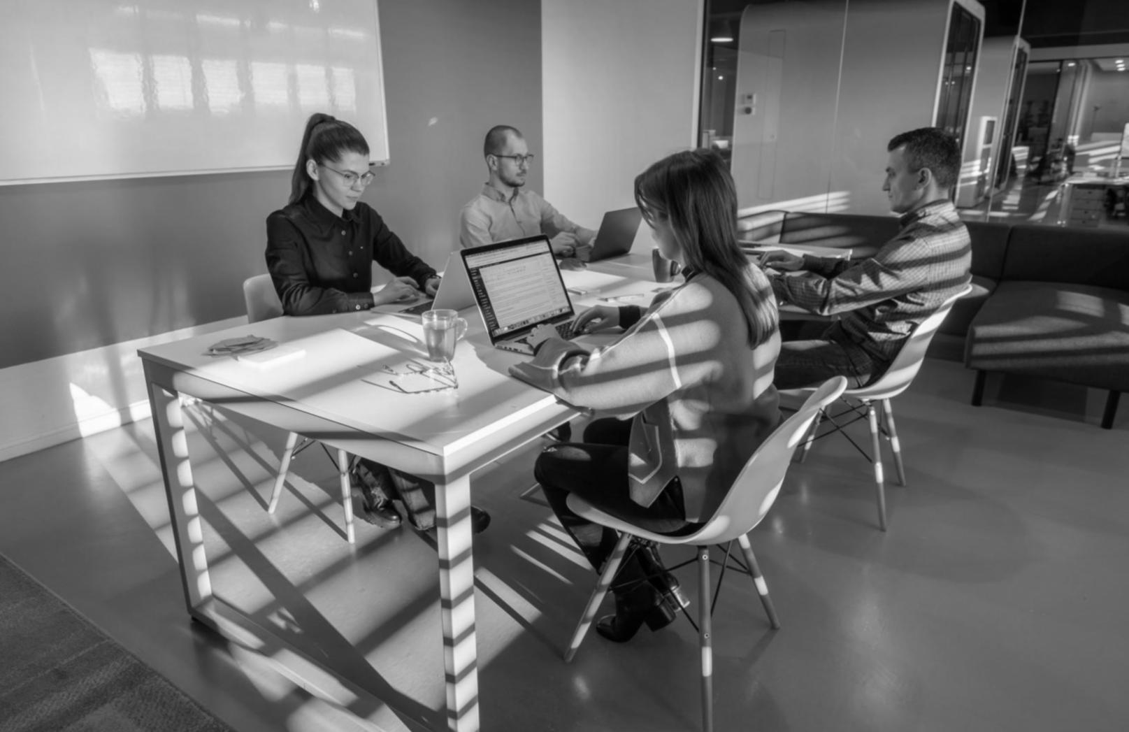 Financial operations team working at modern office workspace